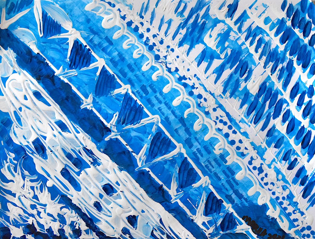 White and shades of blue diagonals